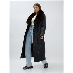 Пальто зимнее женское с мехом песец люкс класса черного цвета 5071Ch