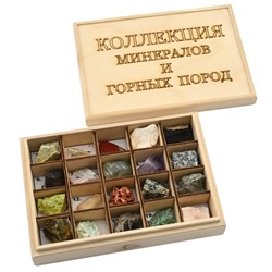 Коллекция минералов и горных пород 20 видов 180*125*45мм