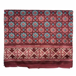 Сари STOBERY SILK с печатным графическим принтом ВОСЬМИУГОЛЬНИКИ, цвет БОРДОВЫЙ (Size: Onesize, с отрезом для блузы), 1 шт.