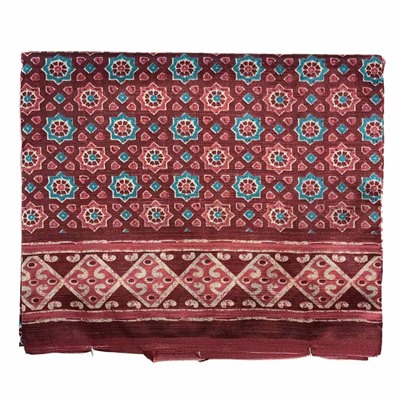 Сари STOBERY SILK с печатным графическим принтом ВОСЬМИУГОЛЬНИКИ, цвет БОРДОВЫЙ (Size: Onesize, с отрезом для блузы), 1 шт.