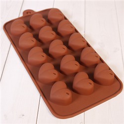 Форма силиконовая для шоколада "Сердечки" (с точкой) 20*10 см, 15 ячеек