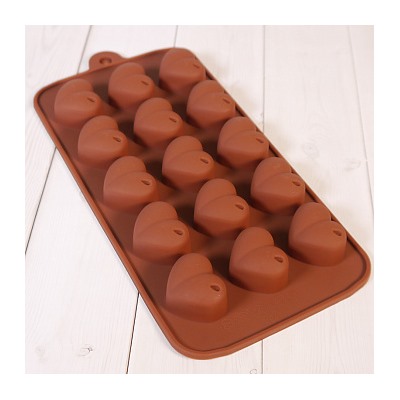 Форма силиконовая для шоколада "Сердечки" (с точкой) 20*10 см, 15 ячеек