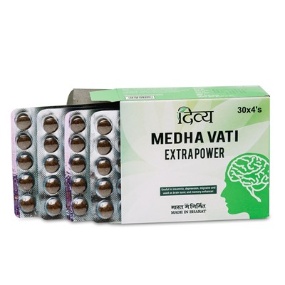 MEDHA VATI Extrapower, Divya (МЕДХА ВАТИ, тоник для улучшения работы мозга, памяти, сосудов, Дивья), 120 таб.