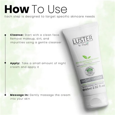 NIGHT CREAM Cream, Luster (НОЧНОЙ КРЕМ для лица с зелёным чаем, алоэ вера и лакрицей, Ластер), 60 мл.