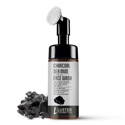 CHARCOAL SEA MUD Foaming Face Wash, Luster (УГОЛЬ И МОРСКАЯ ГРЯЗЬ пенка для умывания с силиконовой щёткой, Ластер), 100 мл.