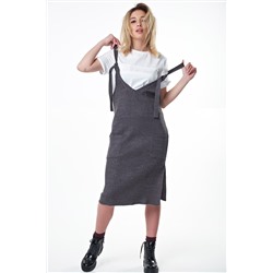 Сарафан вязаный теплый миди серый