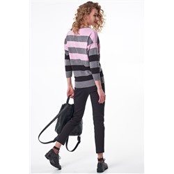 Джемпер вязаный классический в полоску сиреневый