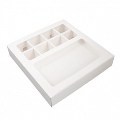 Коробка с обечайкой под шоколадку и 8 конфет, белая с окном 19*19*3,8 см