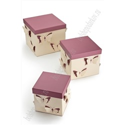 Коробки квадратные 3 в 1 "Бабочки" 22*22*19 см (SF-7438) розовый