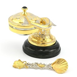 Икорница с нефритом "Осетр" 160*100*130мм.