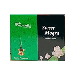 SWEET MOGRA Dhoop Cones, Aromatika (СЛАДКАЯ МОГРА конусные благовония, Ароматика), уп. 25 г. + подставка.