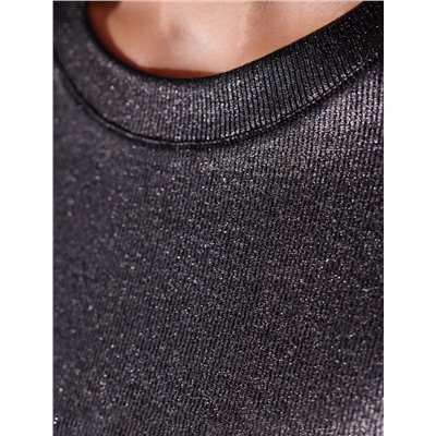 Топ с закрытым декольте из хлопка с эластаном в рубчик с матовым покрытием металлик