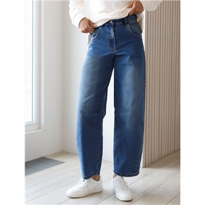 Джинсы barrel с декоративной стиркой из эластичного денима