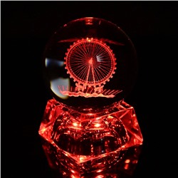 Шар с 3D гравировкой стеклянный "Колесо обозрения" на подставке с подсветкой, диаметр 59мм.