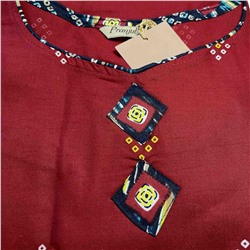 Комплект БОРДОВЫЙ модель 3057, хлопок, размер 4XL (туника, штаны, дупатта), Pranjul, 1 шт.