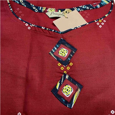 Комплект БОРДОВЫЙ модель 3057, хлопок, размер XL (туника, штаны, дупатта), Pranjul, 1 шт.