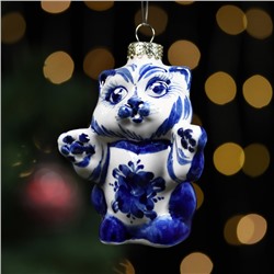 Набор ёлочных игрушек "Самовар и кошка", гжель