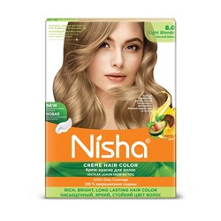LIGHT BLONDE 8.0 Nisha Creme Hair Color (СВЕТЛЫЙ БЛОНД 8.0 крем-краска для волос, Ниша), 20 г + 20 мл + 6 мл.