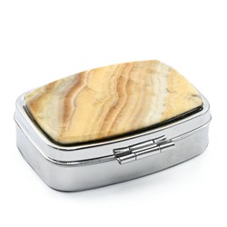 Бокс для таблеток на 2 отсека с накладкой из оникса, серебристая