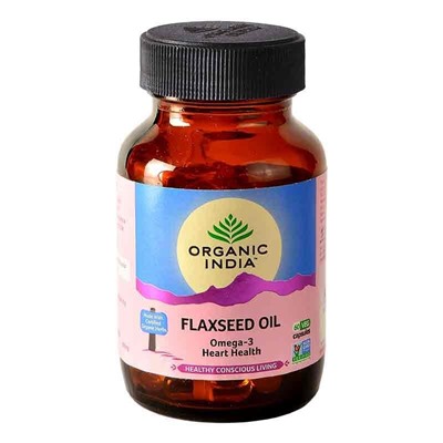 FLAXSEED OIL, Omega-3 Heart Health, Organic India (ЛЬНЯНОЕ МАСЛО, Омега-3 для здоровья сердца, Органик Индия), 60 капс.