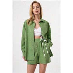 Шорты льняные на резинке салатовые