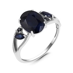 Кольцо, 1 сапфир корунд овал 7х9мм/2.06 ct , 2 сапфир корунд маркиз 2х4 мм/0.13 ct, Виталина