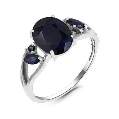 Кольцо, 1 сапфир корунд овал 7х9мм/2.06 ct , 2 сапфир корунд маркиз 2х4 мм/0.13 ct, Виталина