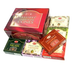 Hem Incense PRECIOUS ASSORTED CONES (Благовония конусы ДРАГОЦЕННОЕ АССОРТИ, Хем), блок 12 уп. по 10 конусов.