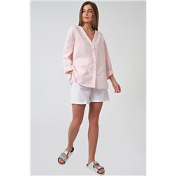 Рубашка летняя свободная полупрозрачная из хлопка розовая
