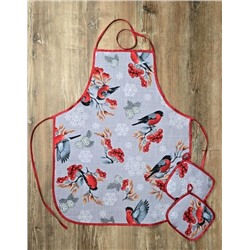 Кухонный набор "Снегири и рябина" 3 пр. рогожка хлопок 100%