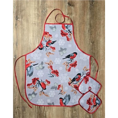 Кухонный набор "Снегири и рябина" 3 пр. рогожка хлопок 100%