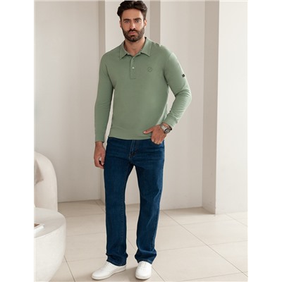 Лонгслив с воротником поло на пуговицах из премиального хлопка с эластаном