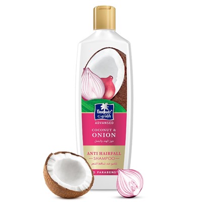 Coconut & Onion Shampoo ANTI HAIRFALL, Parachute (Шампунь ПРОТИВ ВЫПАДЕНИЯ ВОЛОС с кокосом и луком, без парабенов, Парашют), 340 мл.