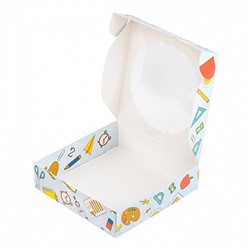 Коробка для печенья 12*12*3 см с окном "Школьная"