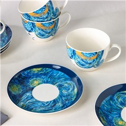 Сервиз фарфоровый чайный Доляна «Звёздная ночь», 12 предметов: 6 чашек 250 мл, 6 блюдец d=15 см