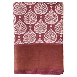 Сари ISHITA HOUSE, Golden Patta, с печатным принтом ЛИСТЬЯ, цвет БОРДОВЫЙ (Size: Onesize, с отрезом для блузы), 1 шт.