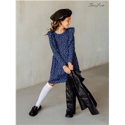 Платье София рукав синие маки на черном ФМ