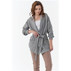 Кардиган вязаный свободный с поясом перламутровый