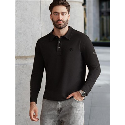Лонгслив с воротником поло на пуговицах из премиального хлопка с эластаном