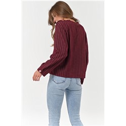 Джемпер трикотажный свободный в полоску на бордовом