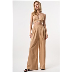 Топ льняной на регулируемых бретелях бежевый