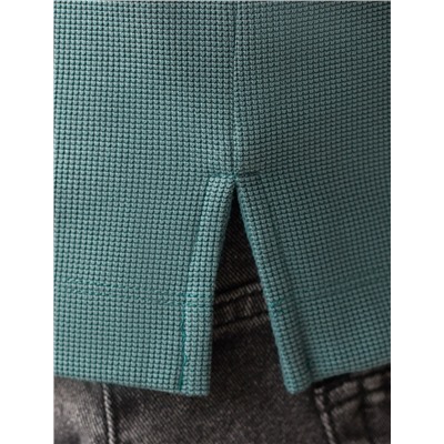 Лонгслив из мягкого фактурного трикотажа с плетеным воротником поло на молнии