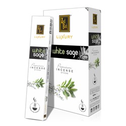 Luxury WHITE SAGE Premium Incense Sticks, Zed Black (Лакшери БЕЛЫЙ ШАЛФЕЙ премиум благовония палочки, Зед Блэк), уп. 15 г.