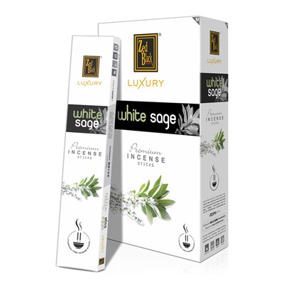 Luxury WHITE SAGE Premium Incense Sticks, Zed Black (Лакшери БЕЛЫЙ ШАЛФЕЙ премиум благовония палочки, Зед Блэк), уп. 15 г.