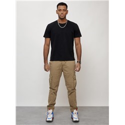 Джинсы карго мужские с накладными карманами бежевого цвета 2413B