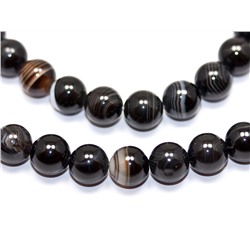 Бусы из натурального камня ЧЁРНЫЙ АГАТ - зеркальный щит от негативных нападений  (бусины по 9-10 мм., длина 44-46 см.), 1 шт.