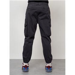 Джинсы карго мужские с накладными карманами темно-серого цвета 2428TC