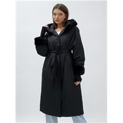 Пальто зимнее женское с норкой большого размера черного цвета 25008Ch