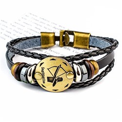 Кожаный браслет с застёжкой Знаки Зодиака SAGITTARIUS - СТРЕЛЕЦ (кож. зам., длина 21 см.), 1 шт.