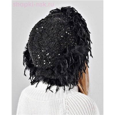 Букле пайетка страус корот.уши Ушанка флис (56-58)